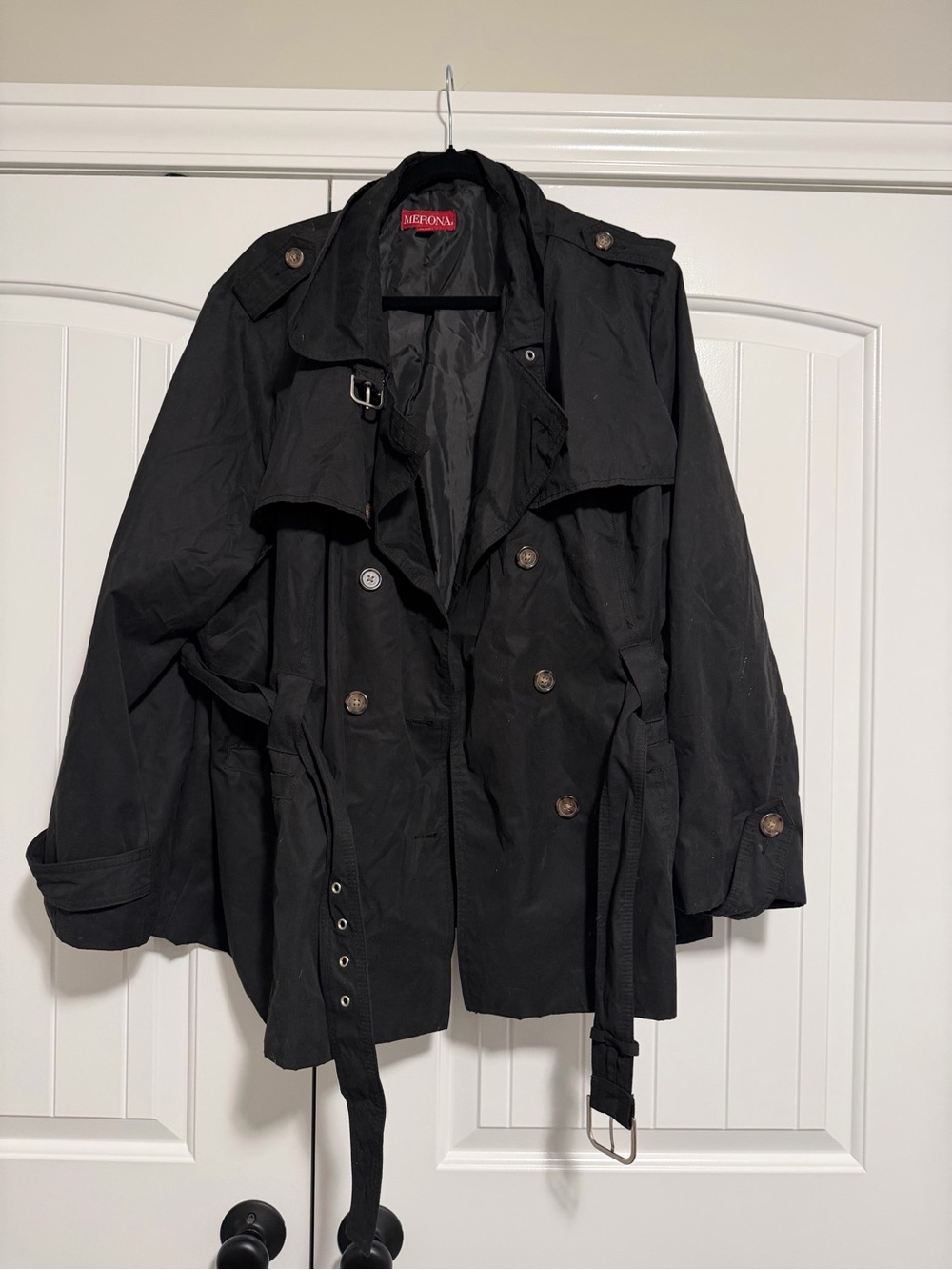 Merona Black Double-Breasted Belted Trench Coat